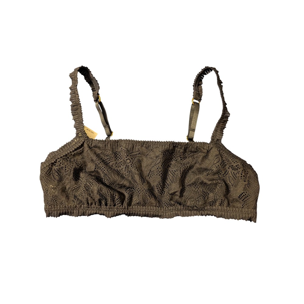 Aerie Black Lace Bandeau Bralette Strappy O-Ring Back NWT Medium Coquette Boho